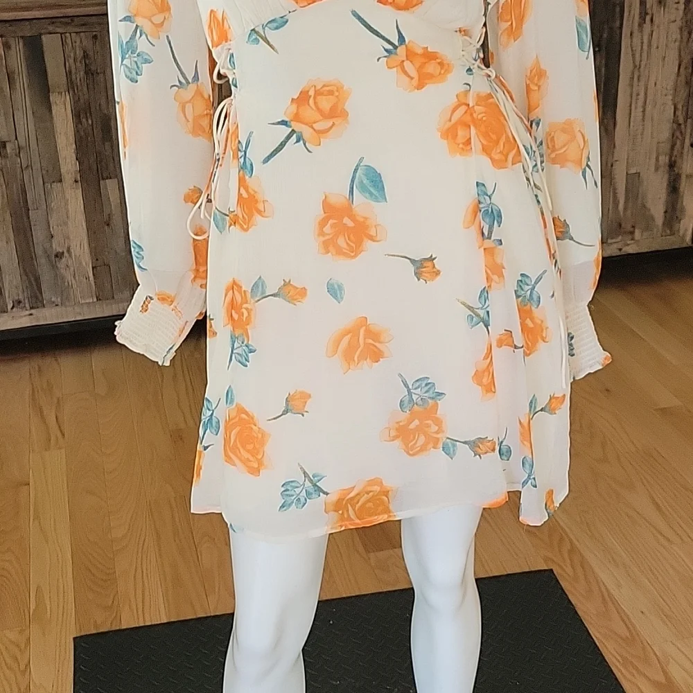 Free People Samantha Floral Print Long Sleeve Lace Up Mini Dress